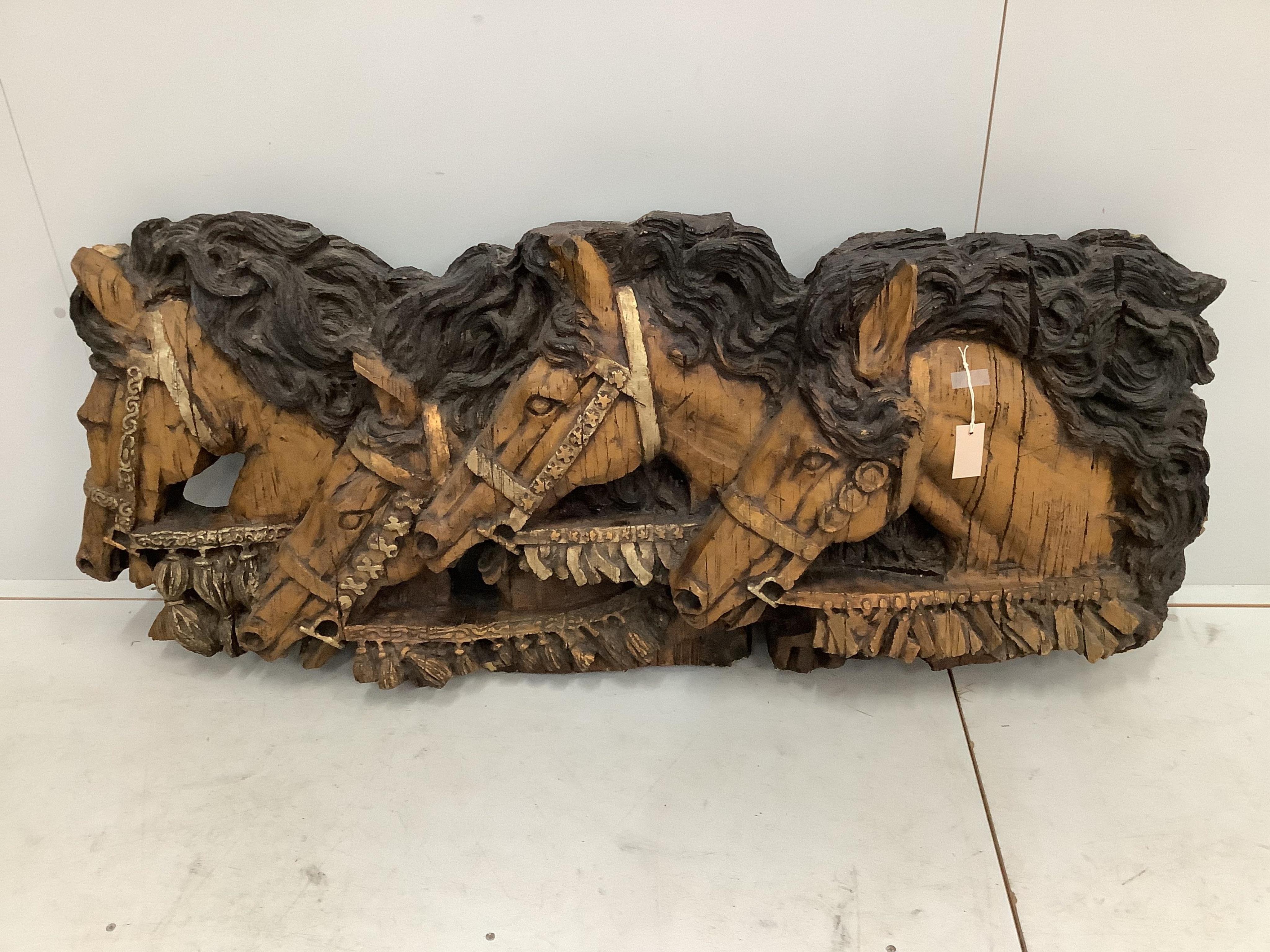 A Vanguard Studio's 1970 Vanathane horses wall plaque, width 146cm, height 60cm